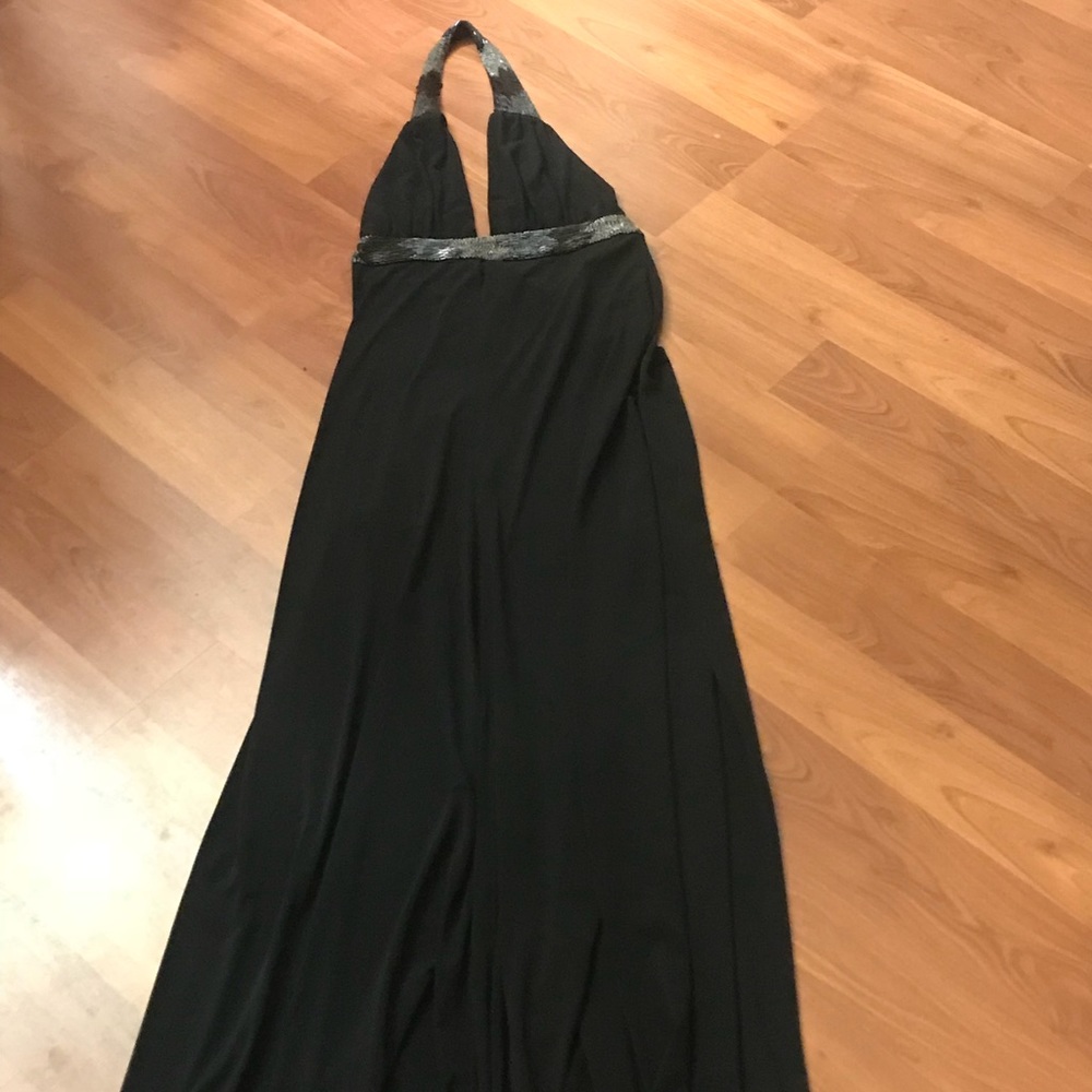 Black Sequin Accented Evening Gown